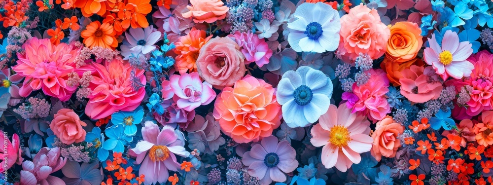 Vibrant petals dance among an annual rose garden, forming a stunning floral art piece in shades of pink and green
