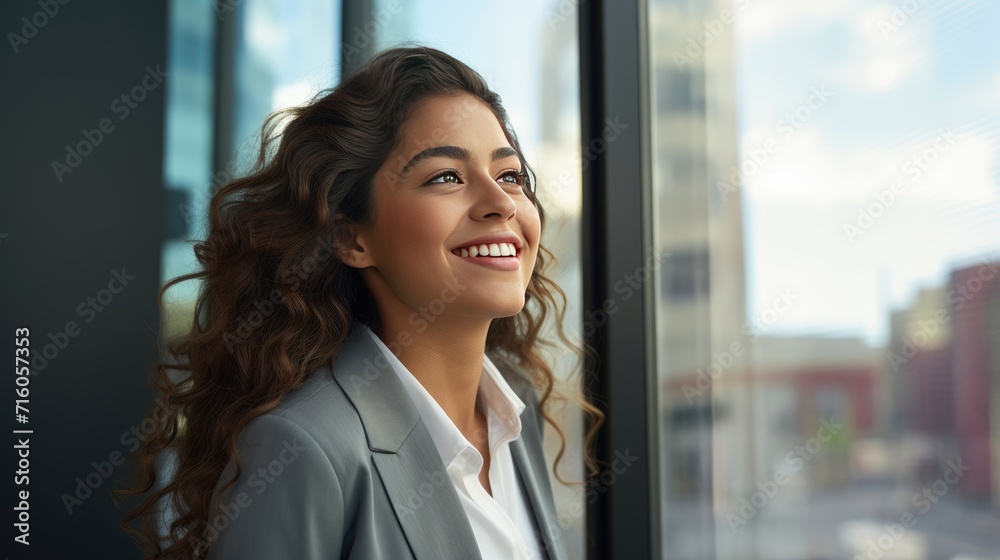 Fototapeta premium Mexican young business woman looking at the window