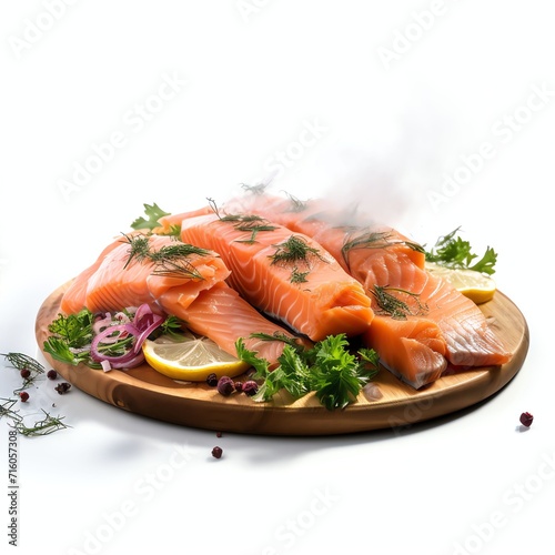 a smoke salmon crevette platter, studio light , isolated on white background