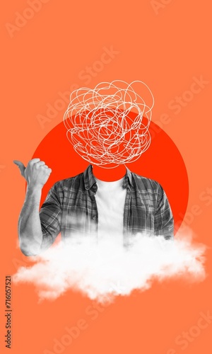 Creative collage of puzzled person with labyrinth in head