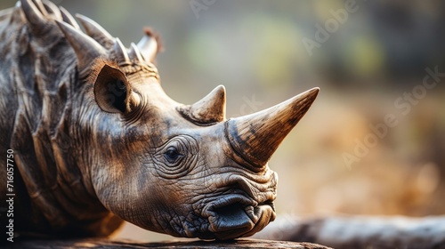 Closeup of a rhinoceros horn, symbolizing the tragic consequences of poaching and the need for conservation measures. © Justlight
