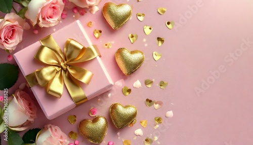 Valentine gifts with gold hearts