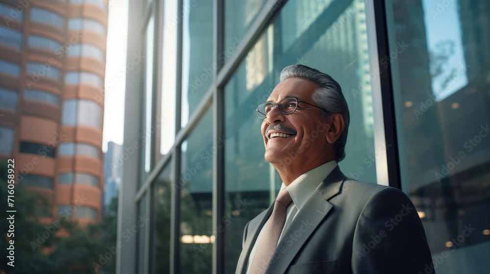 Mexican senior business man looking at the windows Mexican senior business man looking at the windows