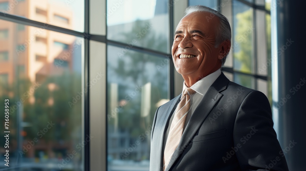 Mexican senior business man looking at the windows Mexican senior business man looking at the windows