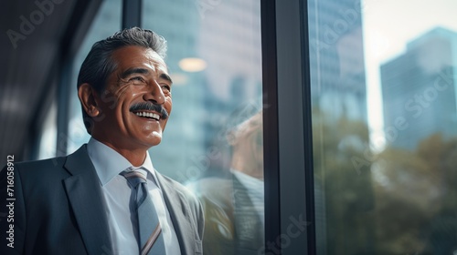 Mexican senior business man looking at the windows