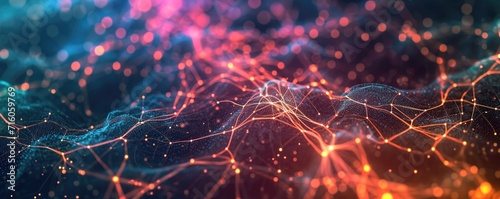 Neural network abstract background, glowing colors photo