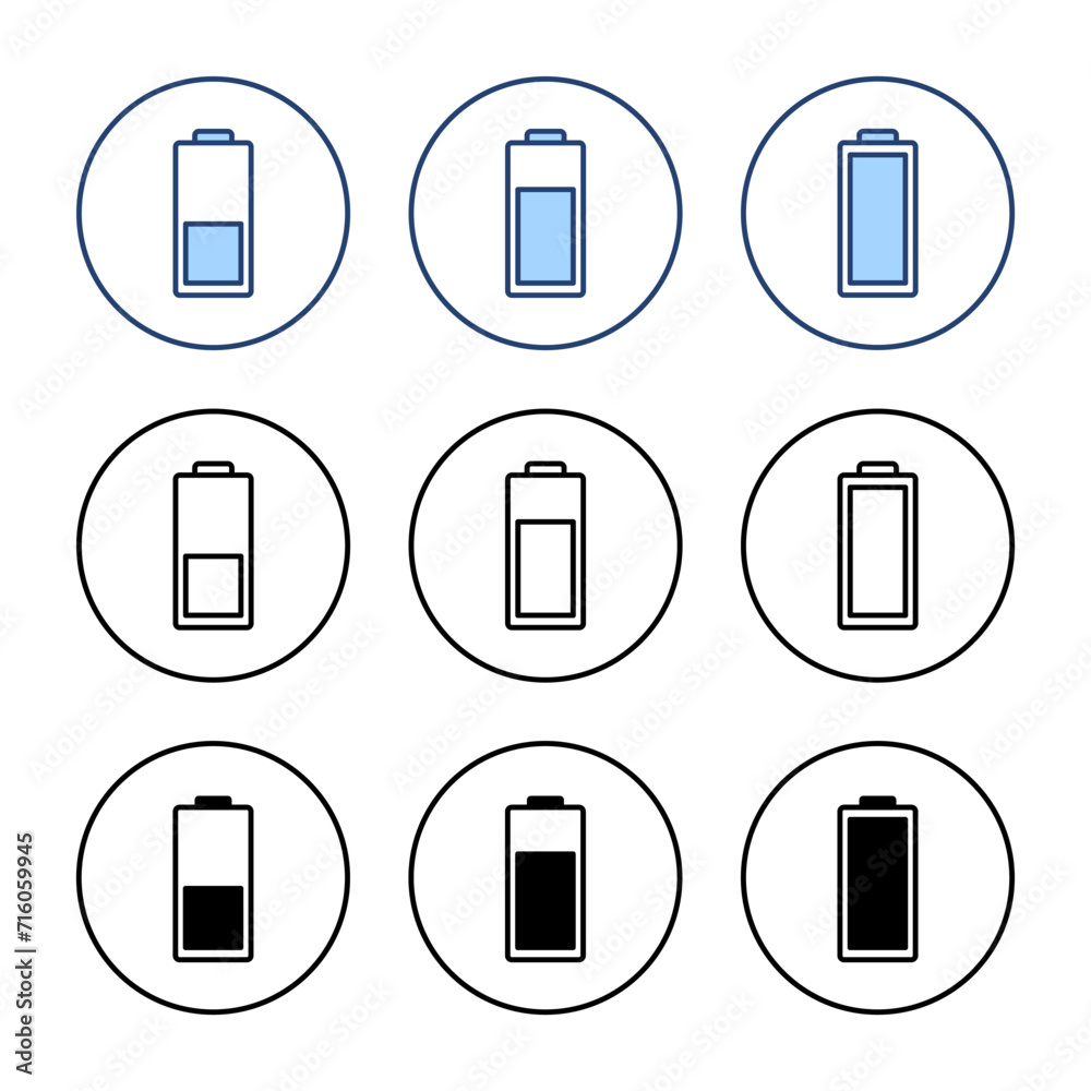 Battery icon vector. battery Charging sign. battery charge level Battery icon vector. battery Charging sign. battery charge level