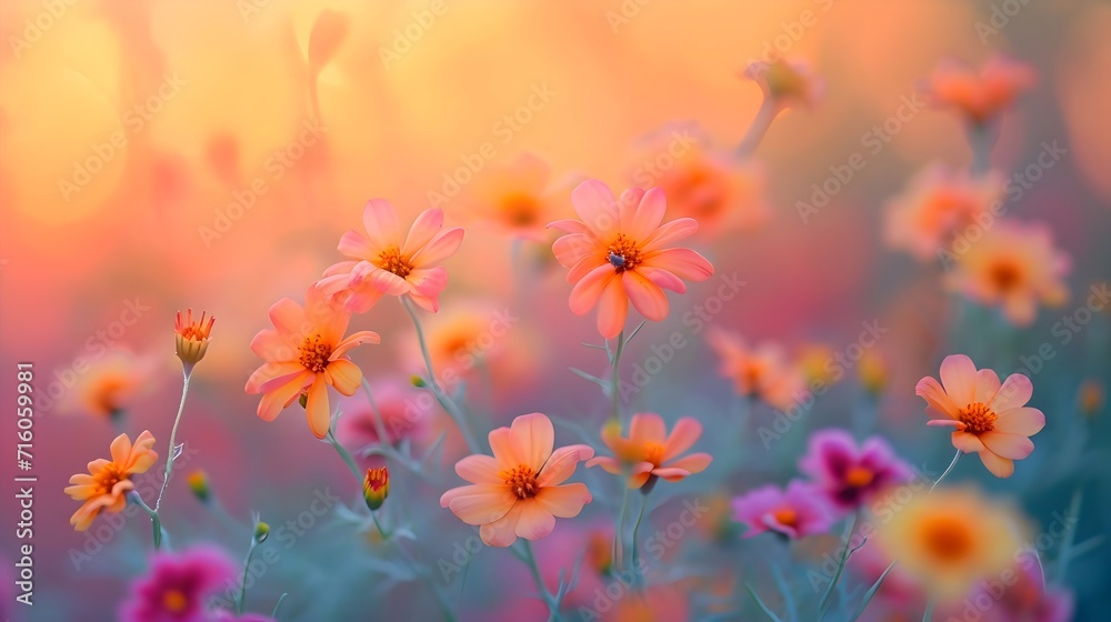 Sunset Glow on Vibrant Wildflowers Sunset Glow on Vibrant Wildflowers