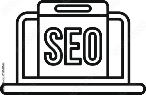 Seo laptop engine icon outline vector. Boost market. Website chart