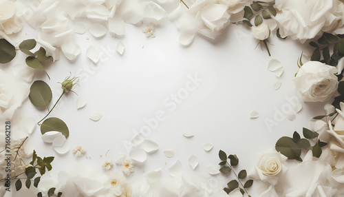 White rose on white background with copy spce, Valentine’s day greeting card