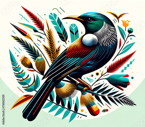 tui bird illustration 