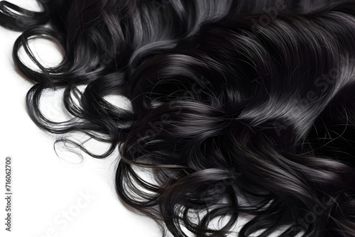 Dark, long, curly wavy hair, isolated on white background