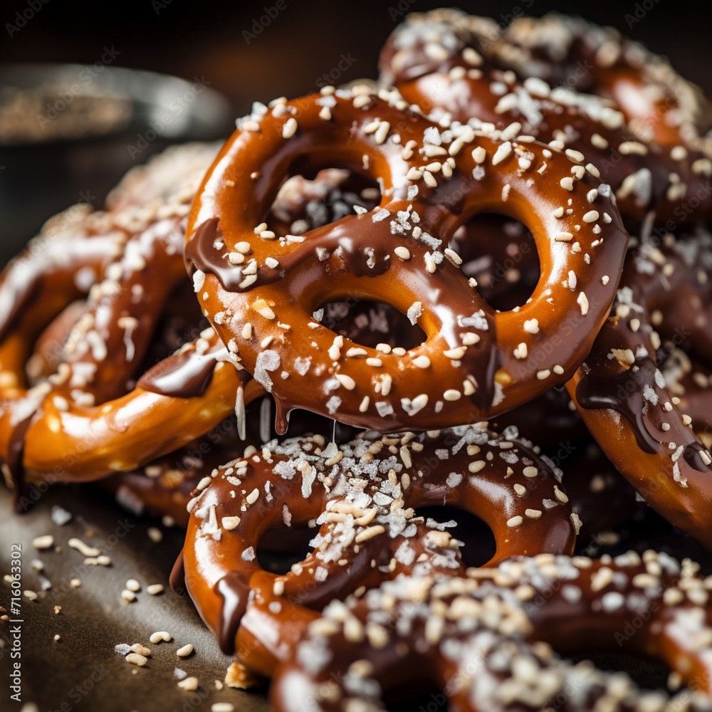 Treat yourself to the luscious indulgence of chocolate-covered pretzels, featuring a perfect balance of sweet chocolate and a sprinkle of sea salt. A delightful snack that satisfies both sweet and sal Treat yourself to the luscious indulgence of chocolate-covered pretzels, featuring a perfect balance of sweet chocolate and a sprinkle of sea salt. A delightful snack that satisfies both sweet and sal
