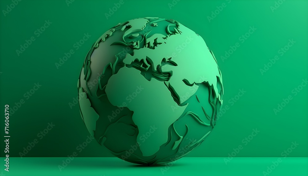 Green globe, earth map on green background, business and eco banner