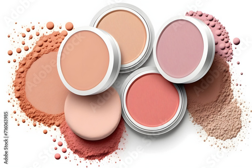 Makeup powder for face or blush, different skin tones, on white background