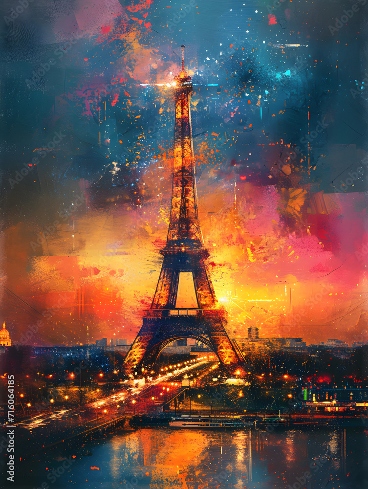 Colorful abstract grunge eiffel tower