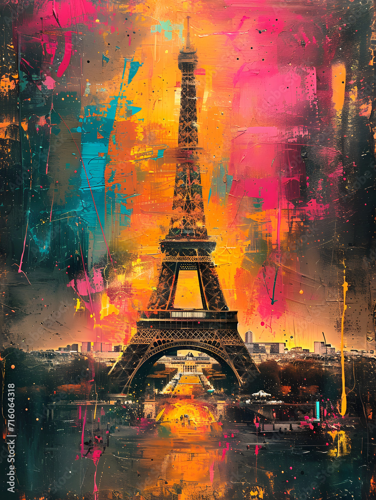 colorful abstract eiffel tower city