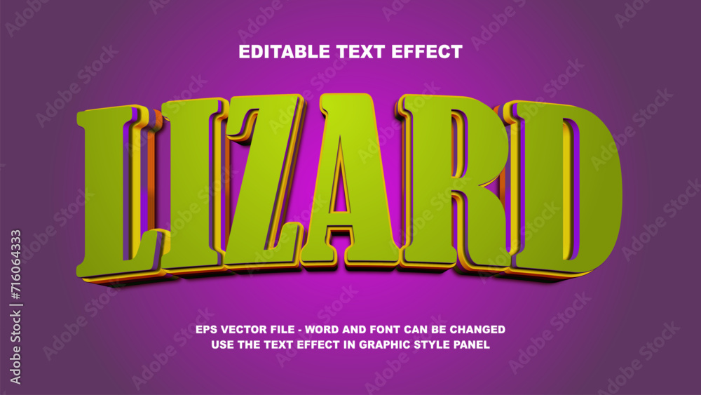 Editable Text Effect Lizard 3D Vector Template