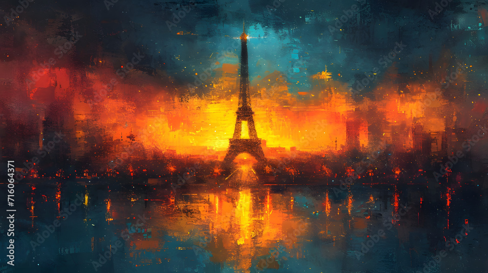 Abstract art painting of Eiffel Tower