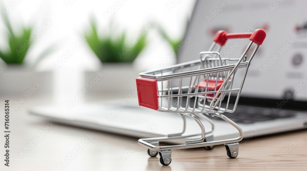 Shopping Cart on Top of Laptop Computer for Online Shopping Concept Generative AI Shopping Cart on Top of Laptop Computer for Online Shopping Concept Generative AI