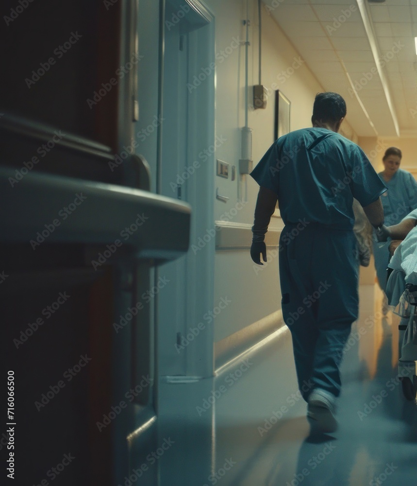 Doctor in Scrubs Walking in Hospital Corridor Generative AI Doctor in Scrubs Walking in Hospital Corridor Generative AI