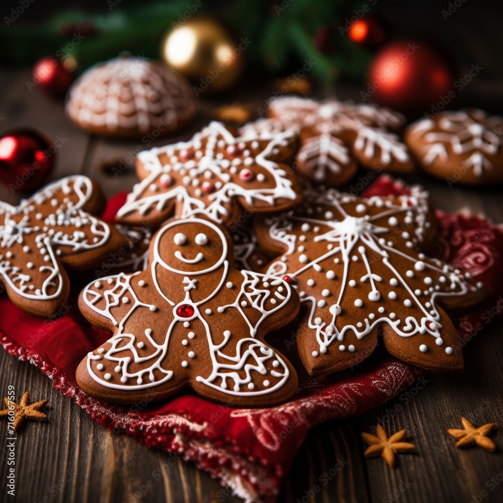 Celebrate the festive season with the delicious spiciness of gingerbread cookies, adorned with festive icing decorations. A sweet treat that adds joy and warmth to your holiday celebrations.