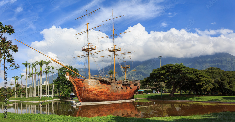 Panoramic view of the Leander ship in the generalissimo francisco de miranda park Panoramic view of the Leander ship in the generalissimo francisco de miranda park