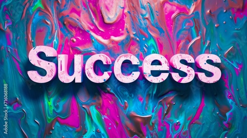 Holo Marble Success concept creative horizontal art poster. Photorealistic textured word Success on artistic background. Horizontal Illustration. Ai Generated Achievement and Victory Symbol.