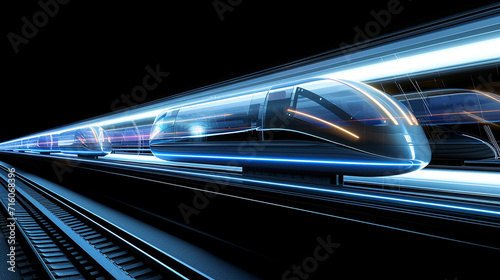 A scene of advanced eco-friendly public transportation systems, like hyperloops and maglev trains, world of the future, dynamic and dramatic compositions, with copy space