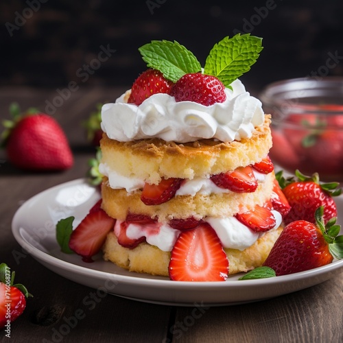 Delight in the freshness of strawberry shortcake, boasting layers of fluffy cake, fresh strawberries, and a dollop of whipped cream. A delightful dessert that captures the essence of summer sweetness.