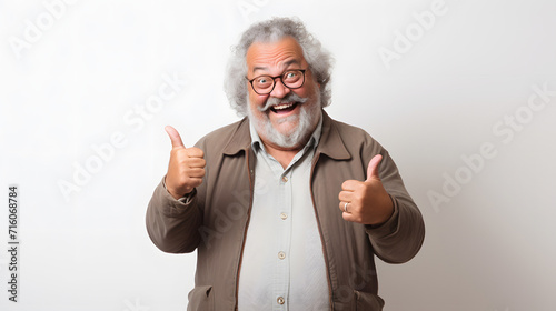 A big old man giving thumbs up with smiling face.