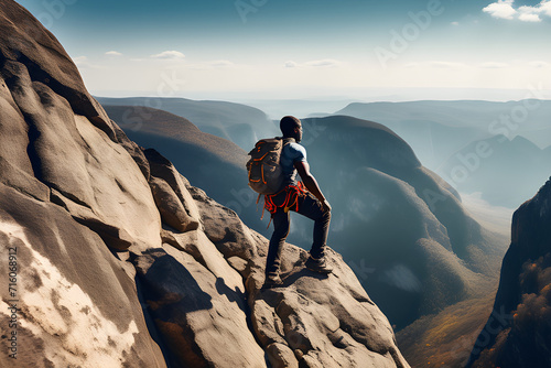 African American Climbers' Adventures: Extreme Sports and Beautiful Scenic Spaces in Black Rock and HD Radiant Space generative ai