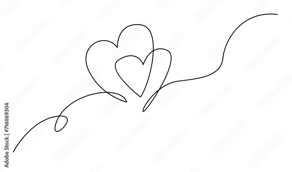 Hearth love continuous line hand writing illustration