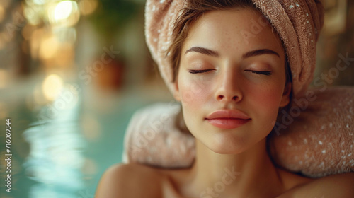 A young beautiful woman is relaxing in a spa complex. Spa procedures. Tenderness.