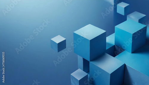 3d blue geometric background design with cubes photo