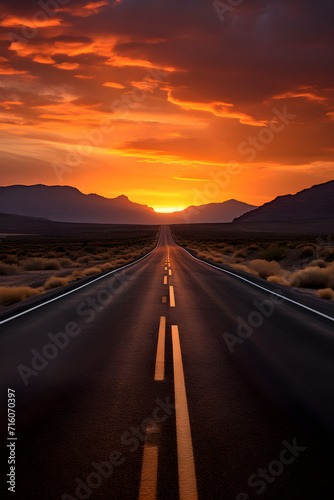 Endless Journey: A Never-ending Road Stretched out into the Dusk and Dawn Horizon © Logan