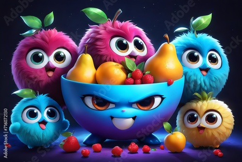 3d cute animals with fruits