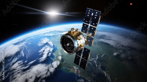 Satellites orbiting the earth in outer space, future information technology advances.