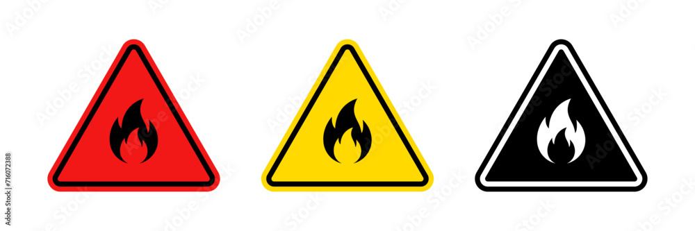 Warning fire icon set - obrazy, fototapety, plakaty 