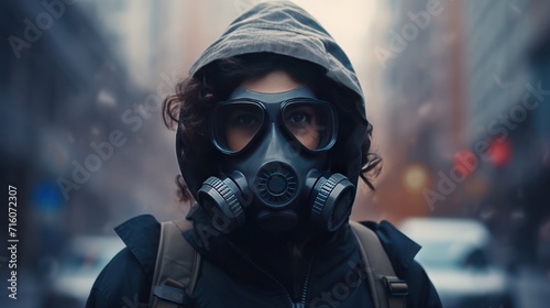 Someone is wearing a pandemic radiation gas mask respirator