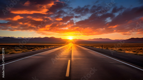 Endless Journey: A Never-ending Road Stretched out into the Dusk and Dawn Horizon © Logan