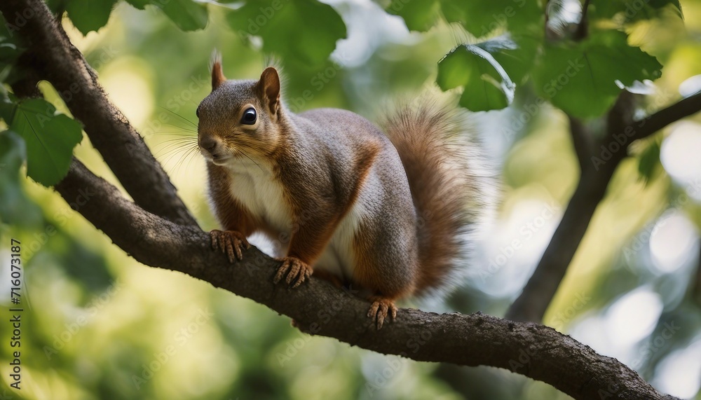 Curious Squirrel, a fluffy-tailed squirrel perched on a tree branch, its inquisitive eyes catching Curious Squirrel, a fluffy-tailed squirrel perched on a tree branch, its inquisitive eyes catching