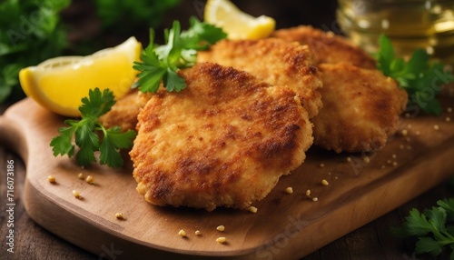 Crispy Breaded Chicken Cutlets, golden and crunchy cutlets served with lemon wedges and fresh