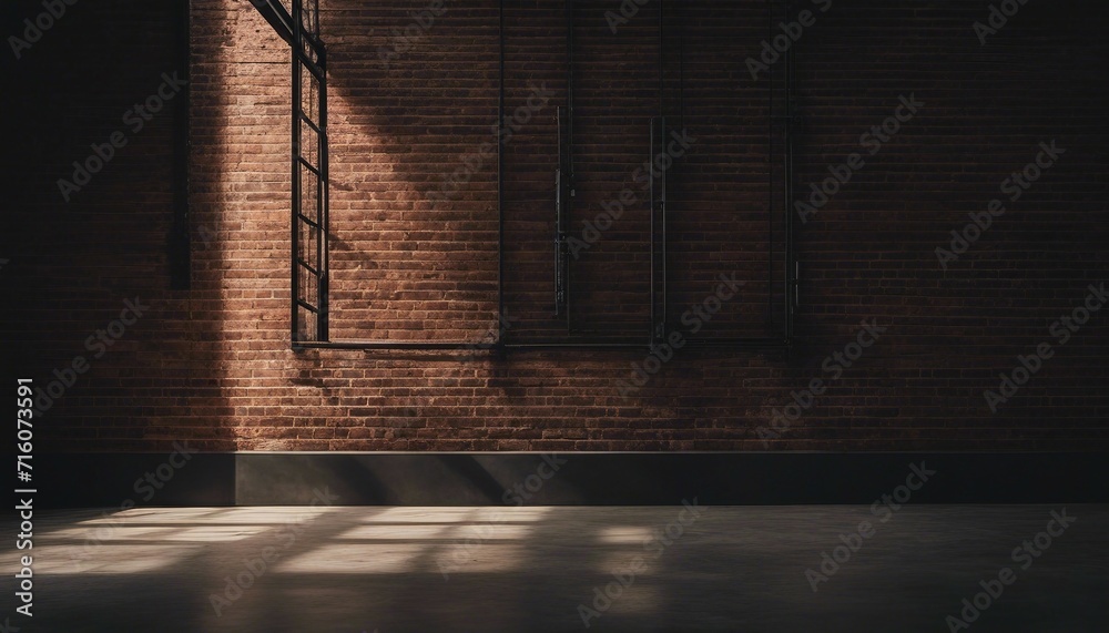 Obraz premium Industrial Edge, a raw brick wall with a steel-framed window, the strong directional light