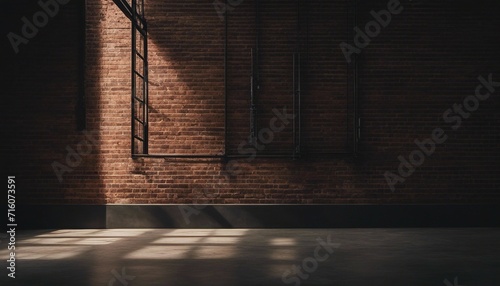 Industrial Edge, a raw brick wall with a steel-framed window, the strong directional light  photo