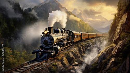 historic steam train in a mountain gorge photo