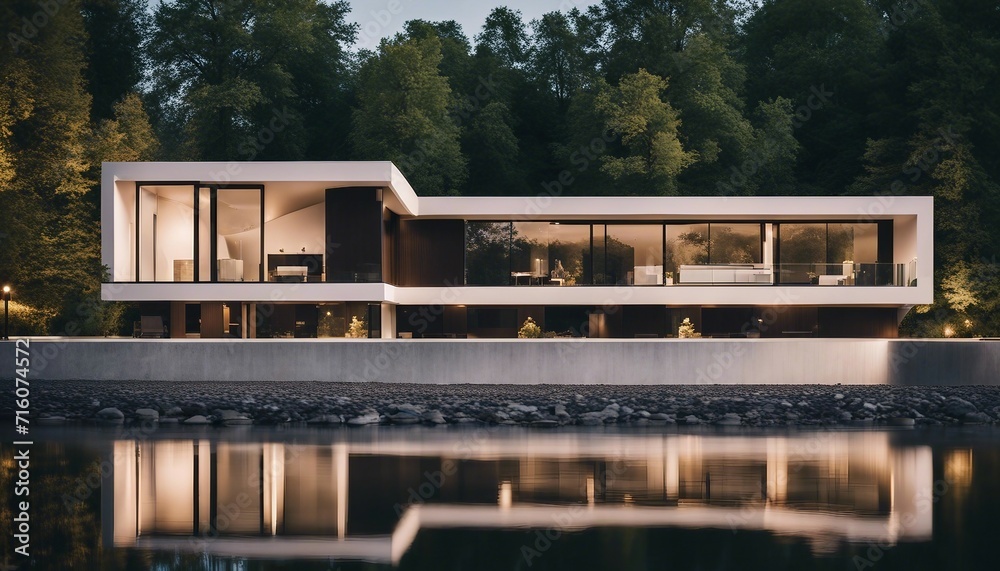 Sleek Residence on the Banks of the Rhine River, the flowing water adding a sense of tranquility