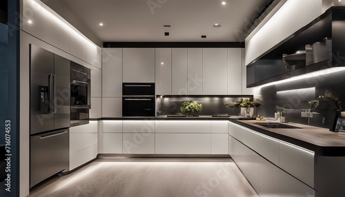 Sleek LED Strips, under-shelf LED lighting strips in a contemporary kitchen, the cool white light 