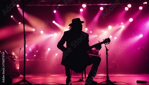 The Musician's Silhouette, a lone musician against a backdrop of vibrant stage lights