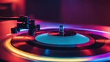 Vibrant Vinyl, a classic vinyl record spinning against a vividly colored background with the grooves